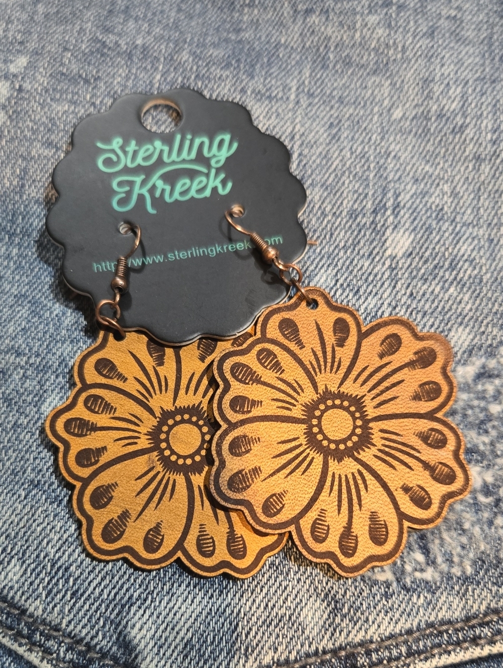 Floral Leather Cut Out Drop Earrings
